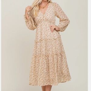 By the River Cream Floral Ruffle Tulip Surplice Maxi Dress M